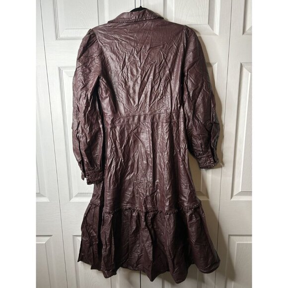 Nicholas Larisa Brown Faux Leather Button Front Midi Dress Women's Size 0 - Picture 9 of 10